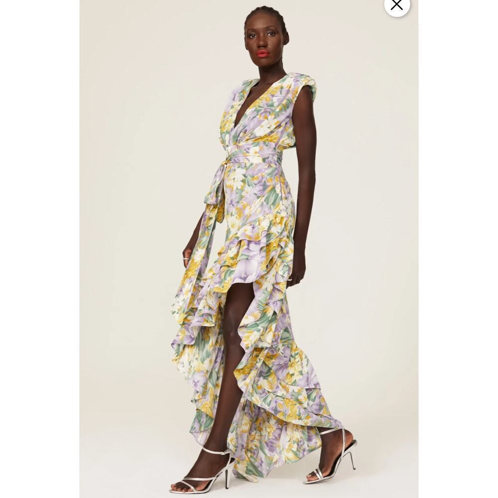 Bronx and Banco Lavender and Yellow Floral Ruffle High-Low Maxi Dress - Picture 3 of 11
